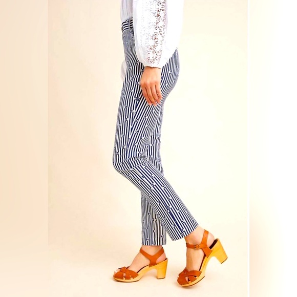 Anthropologie The Essential Slim Blue & White Striped Pants - Picture 2 of 9